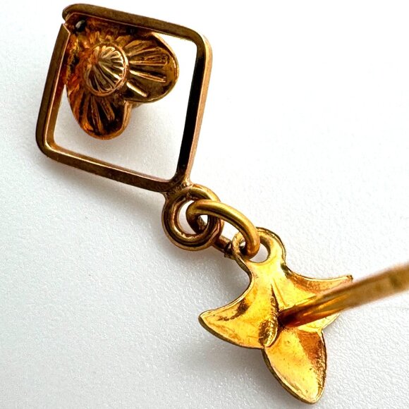 Vtg 12K GF Earrings 14K Gold Posts Tigers Eye Stone Open Diamond Design Pierced - Picture 3 of 8